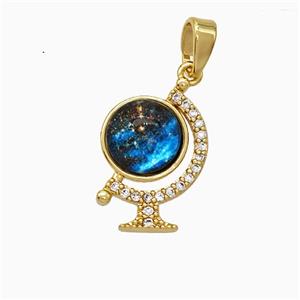 Copper Globe Charms Pendant Pave Zirconia Acrylic Gold Plated, approx 12-15mm [FD19695]