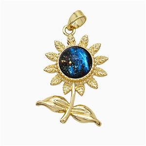 Copper Sunflower Pendant Pave Zirconia Acrylic Gold Plated, approx 17-25mm [FD19697]
