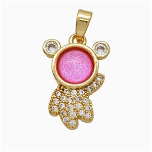 Copper Bear Pendant Pave Zirconia Acrylic Gold Plated, approx 13-18mm [FD19698]