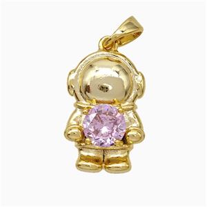 Copper Astronaut Pendant Pave Zirconia Gold Plated, approx 13-18mm [FD19700]