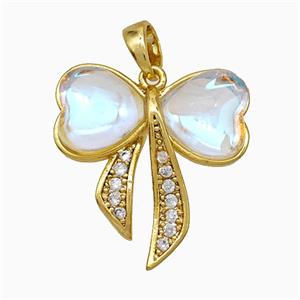Copper Bow Pendant Pave Zirconia Acrylic Gold Plated, approx 18-20mm [FD19701]