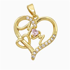 Copper Heart Pendant Pave Zirconia Mom Gold Plated, approx 18mm [FD19703]