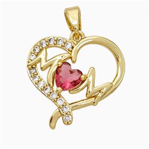 Copper Heart Pendant Pave Zirconia Mom Gold Plated, approx 18mm [FD19704]
