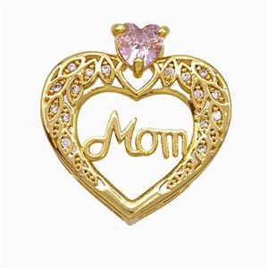 Copper Heart Pendant Pave Zirconia Mom Gold Plated, approx 20mm [FD19705]