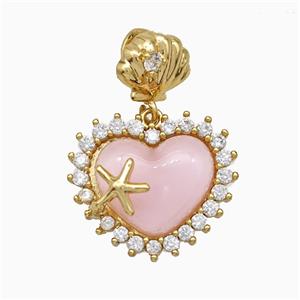 Copper Heart Pendant Pave Zirconia Pink Acrylic Starfish Gold Plated, approx 16mm, 8mm [FD19706]