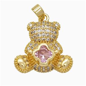 Copper Bear Pendant Pave Zirconia Gold Plated, approx 18-20mm [FD19708]