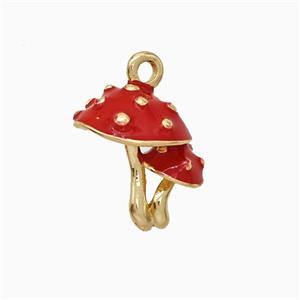 Copper Mushroom Pendant Red Enamel Gold Plated, approx 13-15mm [FD19712]