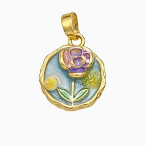 Copper Flower Pendant Painted Gold Plated, approx 13.5mm [FD19713]