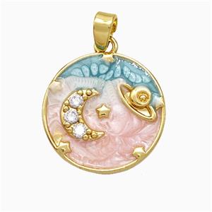 Copper Moon Planet Pendant Pave Zirconia Painted Gold Plated, approx 17mm [FD19714]