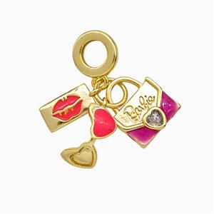 Copper Lips Heart Bag Pendant Enamel Gold Plated, approx 6-12mm, 8mm dia [FD19719]