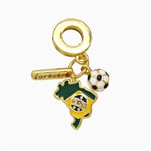 Copper Brazil Football Pendant Forever Enamel Gold Plated, approx 4-12mm, 10mm dia [FD19723]