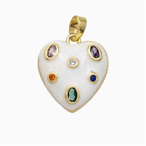 Copper Heart Pendant Pave Zirconia White Enamel Gold Plated, approx 15.5mm [FD19725]