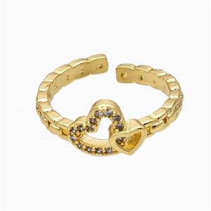 Copper Heart Rings Pave Zirconia Gold Plated, approx 8mm, 18mm dia [FD19731]