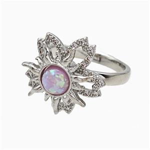 Copper Sunflower Rings Pave Zirconia Fire Opal Rotatable Adjustable Platinum Plated, approx 16mm, 18mm, 18mm dia [FD19735]