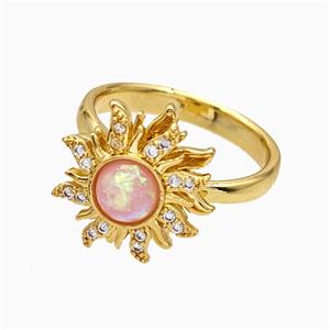 Copper Sunflower Rings Pave Zirconia Fire Opal Rotatable Adjustable Gold Plated, approx 15.5mm, 18mm dia [FD19736]