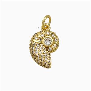 Copper Spiral Shell Charms Pendant Pave Zirconia Gold Plated, approx 9.5-13mm [FD19741]