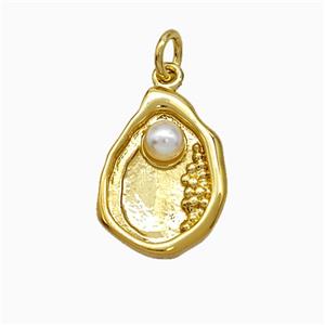 Copper Clam Shell Pendant Pave Pearlized Resin Gold Plated, approx 12-17mm [FD19747]