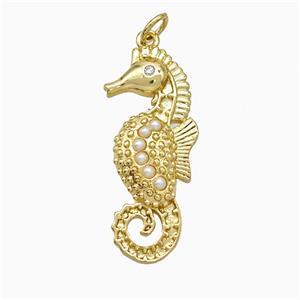 Copper Seahorse Pendant Pave Pearlized Resin Gold Plated, approx 13-30mm [FD19758]