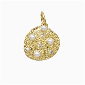 Copper Scallop Shell Pendant Pave Pearlized Resin Gold Plated, approx 11mm [FD19760]