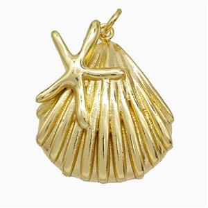 Copper Scallop Pendant With Starfish Gold Plated, approx 20-22mm [FD19767]