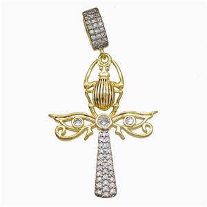 Copper Angel Wing And Ladybug Cross Pendant Pave Zirconia Gold Plated, approx 25-33mm, 7-9mm [FD19776]