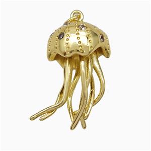 Copper Jellyfish Pendant Micropave Zirconia Gold Plated, approx 13-27mm [FD19780]