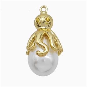 Copper Octopus Pendant Pave Pearlized Resin Cuttlefish Gold Plated, approx 13-22mm [FD19786]