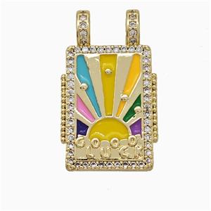 Copper Tarot Card Pendant Micropave Zirconia Multicolor Enamel Sun 2loops Gold Plated, approx 17-26mm [FD19790]