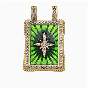 Copper Tarot Card Pendant Micropave Zirconia Northstar 2loops Gold Plated, approx 17-26mm [FD19791]