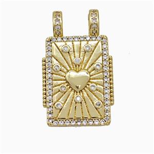 Copper Tarot Card Pendant Micropave Zirconia Heart 2loops Gold Plated, approx 17-26mm [FD19792]
