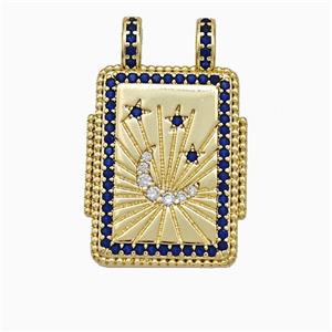 Copper Tarot Card Pendant Micropave Zirconia Moonstar 2loops Gold Plated, approx 17-26mm [FD19793]