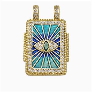 Copper Tarot Card Pendant Micropave Zirconia Eye Painted 2loops Gold Plated, approx 17-26mm [FD19795]