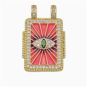Copper Tarot Card Pendant Micropave Zirconia Eye Painted 2loops Gold Plated, approx 17-26mm [FD19796]