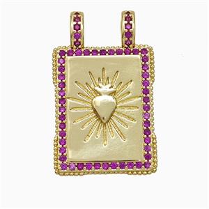 Copper Tarot Card Pendant Micropave Zirconia Heart 2loops Gold Plated, approx 17-26mm [FD19798]