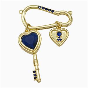 Copper Key Heart Pendant Pave Zirconia 2loops Gold Plated, approx 11mm, 13-30mm, 10-30mm [FD19801]
