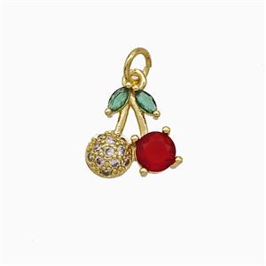 Copper Cherry Pendant Pave Zirconia Gold Plated, approx 12-13mm [FD19806]