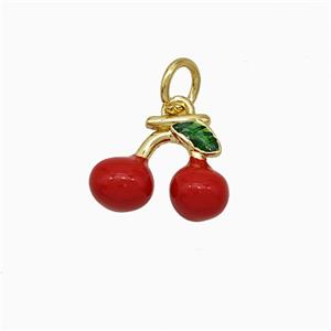 Copper Cherry Pendant Red Enamel Gold Plated, approx 10-12mm [FD19807]