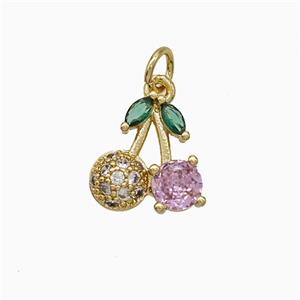 Copper Cherry Pendant Pave Zirconia Gold Plated, approx 10-14mm [FD19810]