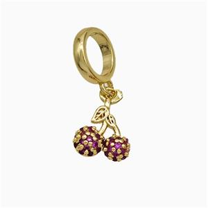 Copper Cherry Pendant Pave Zirconia Gold Plated, approx 8mm, 8mm dia [FD19814]