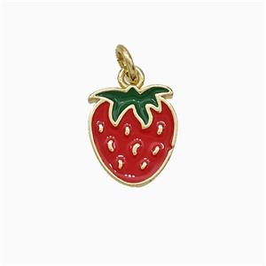 Copper Strawberry Pendant Red Enamel Gold Plated, approx 10mm [FD19815]
