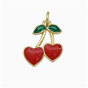 Copper Cherry Pendant Red Enamel Gold Plated, approx 13-15mm [FD19816]