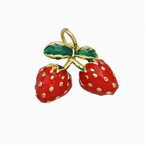 Copper Strawberry Pendant Red Enamel Gold Plated, approx 12-16mm [FD19819]
