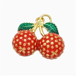 Copper Litchi Pendant Red Enamel Gold Plated, approx 15-18mm [FD19820]