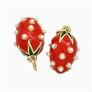 Copper Strawberry Pendant Pave Pearlized Resin Red Enamel Gold Plated, approx 11-14mm [FD19821]