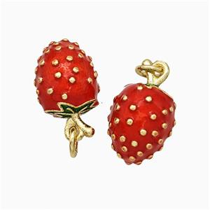 Copper Strawberry Pendant Red Enamel Gold Plated, approx 10-17mm [FD19822]