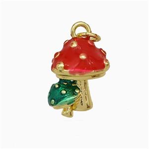 Copper Mushroom Pendant Red Enamel Gold Plated, approx 12-16mm [FD19823]
