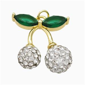 Copper Cherry Pendant Pave Rhinestone Gold Plated, approx 21-23mm [FD19824]