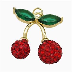 Copper Cherry Pendant Pave Rhinestone Gold Plated, approx 21-23mm [FD19825]