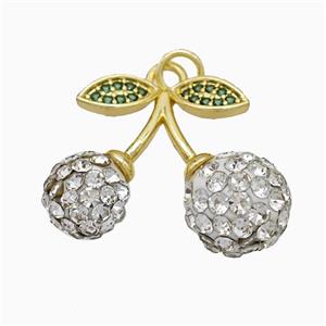 Copper Cherry Pendant Pave Rhinestone Gold Plated, approx 18-23mm [FD19826]