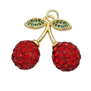 Copper Cherry Pendant Pave Rhinestone Gold Plated, approx 18-23mm [FD19827]